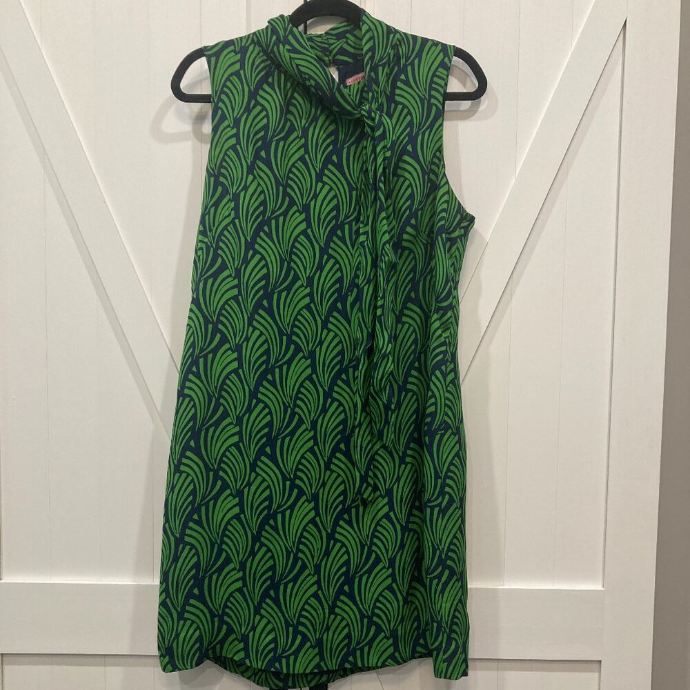 Vineyard Vines Womens Dress Silk Shift Bow Neck Sleeveless Navy & Green Size 14